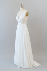 Lange A-lijn V-hals Appliques Lace Chiffon Trouwjurk