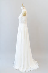 Lange A-lijn V-hals Appliques Lace Chiffon Trouwjurk