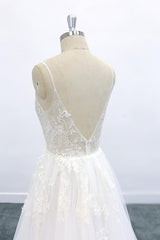Lange A-lijn V-hals BACKLOSS APPLIKES LAND TULLE Wedding Jurk