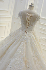 Lange baljurk Beading Bateau Appliques Lace trouwjurk met mouwen