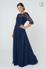 Long Formal Embroidered Mother of the Bride Chiffon Gown