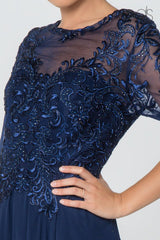 Long Formal Embroidered Mother of the Bride Chiffon Gown