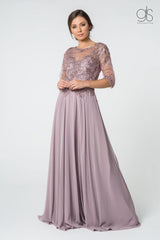 Long Formal Embroidered Mother of the Bride Chiffon Gown