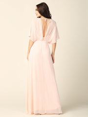 Long Formal Mother of the Bride Draped Chiffon Gown