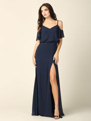 Long Formal Mother of the Bride Draped Chiffon Gown