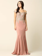 Long Formal Off Shoulder Fitted Mermaid Dress
