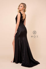 Long Formal Sleeveless Metallic Skirt Prom Dress