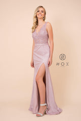 Long Formal Sleeveless Metallic Skirt Prom Dress