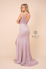 Long Formal Sleeveless Metallic Skirt Prom Dress