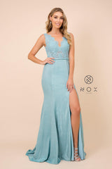 Long Formal Sleeveless Metallic Skirt Prom Dress