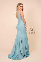 Long Formal Sleeveless Metallic Skirt Prom Dress