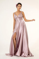 Long Formal Sleeveless Satin Prom Dress