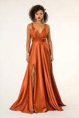 Long Formal Sleeveless Satin Prom Dress
