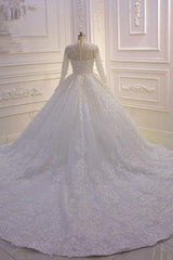 Long High Neck Appliques Lace Ball Jurk trouwjurk met mouwen
