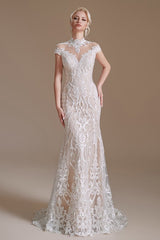 Long Mermaid Lace Wedding Dress with Sleeves - Charming and Elegant