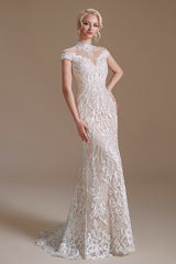 Long Mermaid Lace Wedding Dress with Sleeves - Charming and Elegant