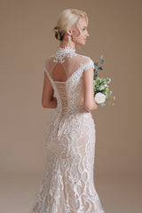 Long Mermaid Lace Wedding Dress with Sleeves - Charming and Elegant