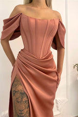 Off-the-Shoulder Corset Satin Mermaid Prom Dress Long With Split