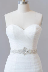 Lange zeemeermin strapless tule kant trouwjurk