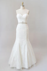 Lange zeemeermin strapless tule kant trouwjurk