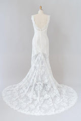 Lange zeemeermin lieverd kanten backless trouwjurk