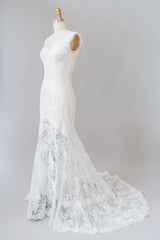 Lange zeemeermin lieverd kanten backless trouwjurk
