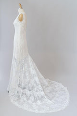 Lange zeemeermin lieverd kanten backless trouwjurk