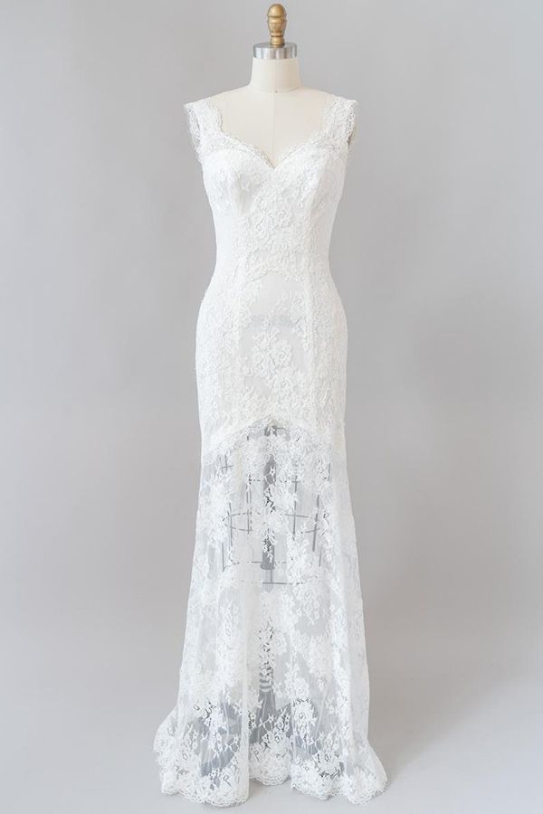 Lange zeemeermin lieverd kanten backless trouwjurk