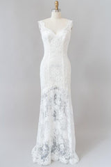Lange zeemeermin lieverd kanten backless trouwjurk