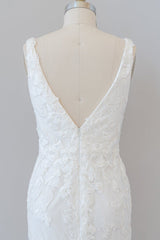 Lange zeemeermin v-neck appliques tule kanten trouwjurk