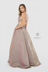 Long Metallic A Line Prom Dress Formal Evening Gown