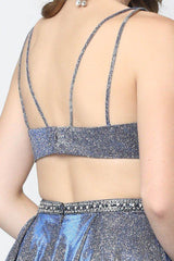 Long Metallic A Line Prom Dress Formal Evening Gown