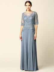 Long Mother of the Bride Formal Embroidered Dress