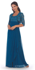 Long Mother of the Bride Lace Chiffon Jacket Dress