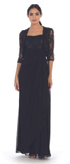 Long Mother of the Bride Lace Chiffon Jacket Dress