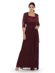 Long Mother of the Bride Lace Chiffon Jacket Dress