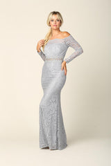 Long Off Shoulder Formal Lace Evening Party Dress