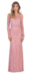 Long Off Shoulder Formal Lace Evening Party Dress