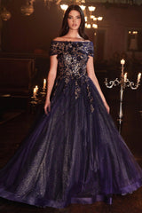 Cinderella Divine CD955 Long Off Shoulder Prom Gown