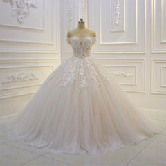 Lang van de schouder Sweetheart baljurk pailletten Appliques kanten trouwjurk