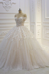 Lang van de schouder Sweetheart baljurk pailletten Appliques kanten trouwjurk