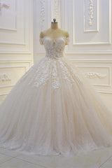 Lang van de schouder Sweetheart baljurk pailletten Appliques kanten trouwjurk