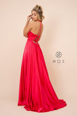 Long Open Back Formal Prom Dress Evening Gown Pockets