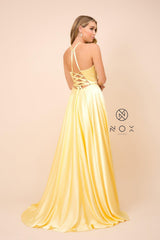 Long Open Back Formal Prom Dress Evening Gown Pockets