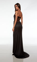 Long Plunging Formal Dress Spaghetti Straps with High Slit