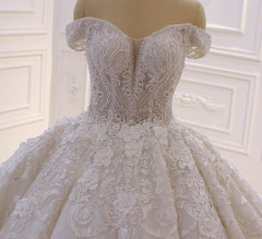 Lange prinses lieverd off-the-shoulder backless appliques kanten ruches tule trouwjurk