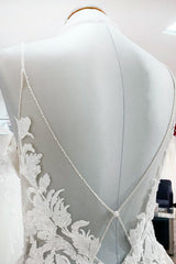 Lange prinses tulle v nek pailletten kanten appliques trouwjurk