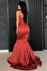 Spaghetti Straps Mermaid Prom Dress Long Burnt Orange