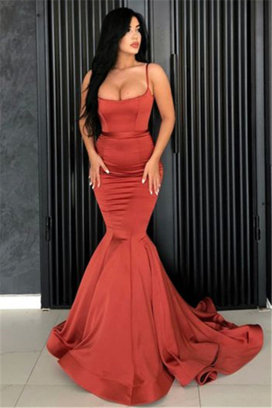 Spaghetti Straps Mermaid Prom Dress Long Burnt Orange