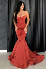 Spaghetti Straps Mermaid Prom Dress Long Burnt Orange